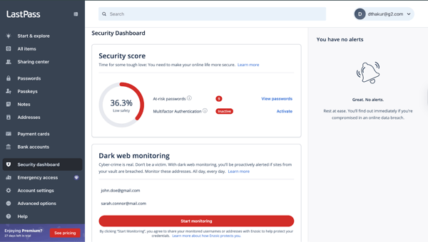 LastPass security dashboard