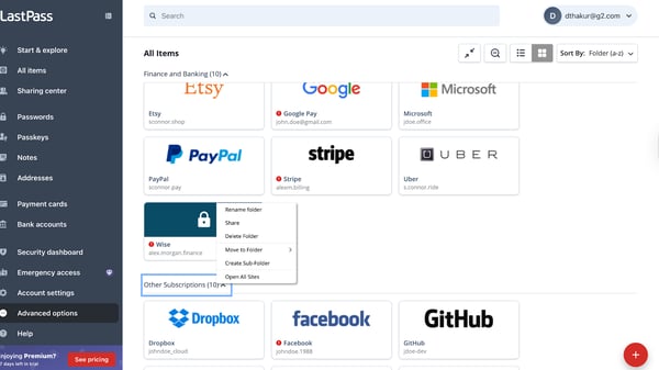 LastPass vault organization
