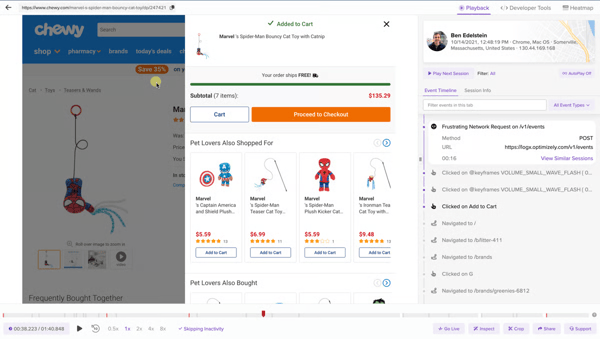 LogRocket session replay dashboard
