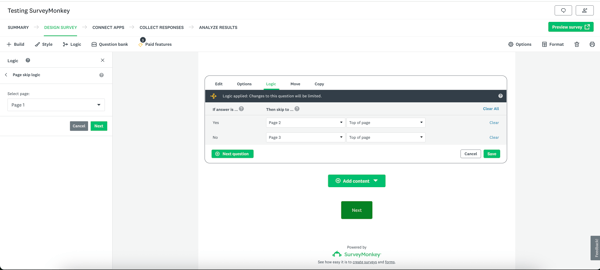 Logic questions in SurveyMonkey