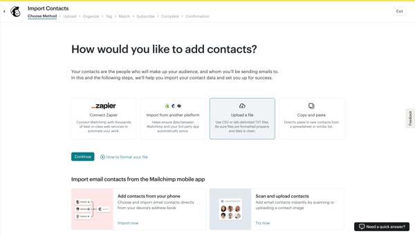 Mailchimp import contact list