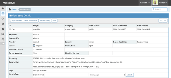 MantisBT interface