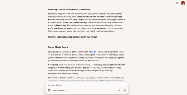 Microsoft Copilot content creation
