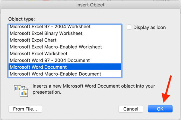 insert object in microsoft word