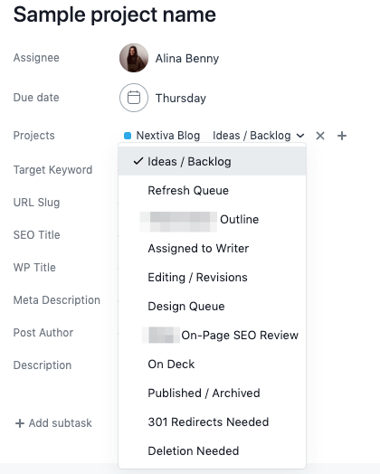 exemple de projet sur asana