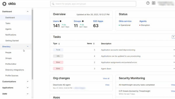 Okta dashboard