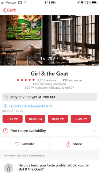 Girl & The Goat OpenTable lifestyle app example