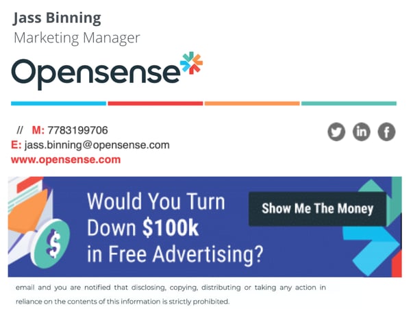 opensense email signature banner 100k free advertising