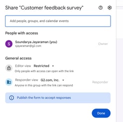Options to sharing the survey form with my colleagues to invite them to collaborate