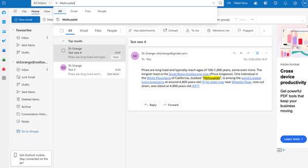 Outlook search