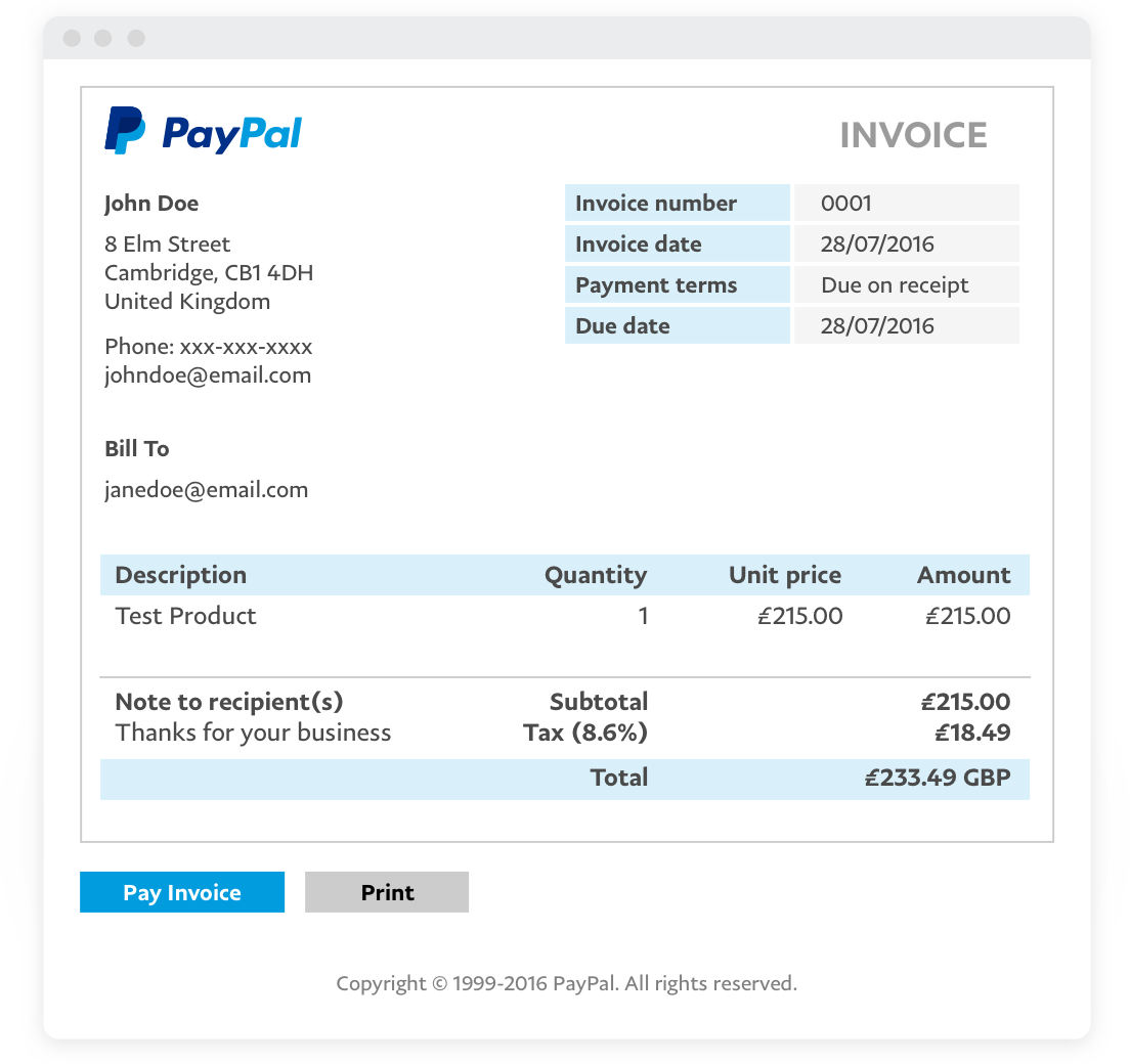 ebay payment invoice