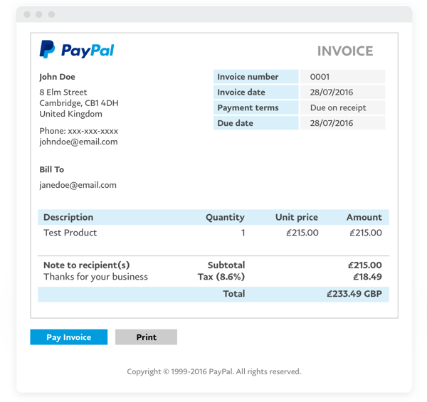 Paypal invoice template