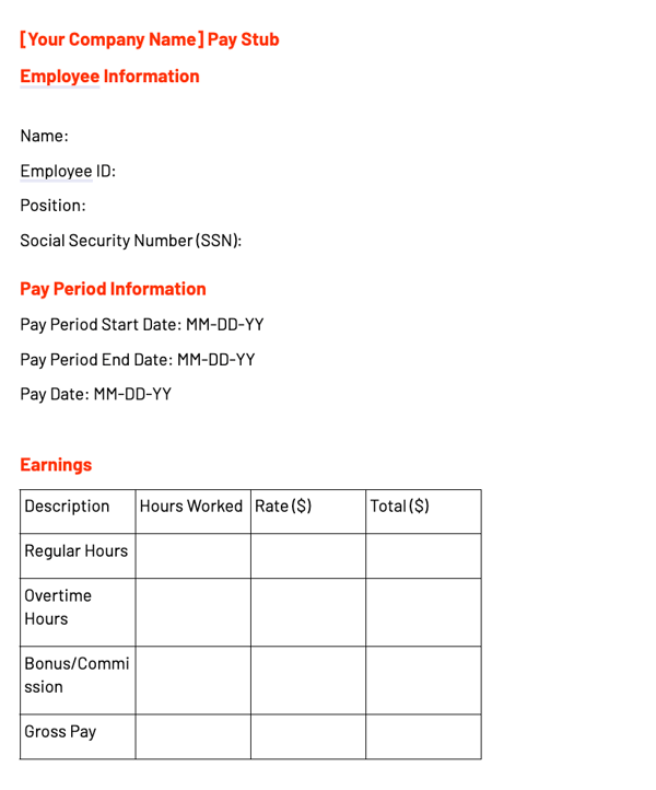 Paystub template