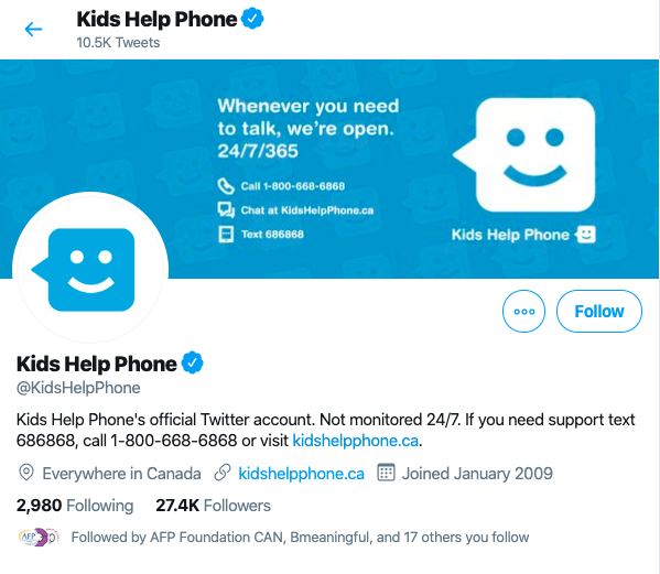 kids help phone twitter