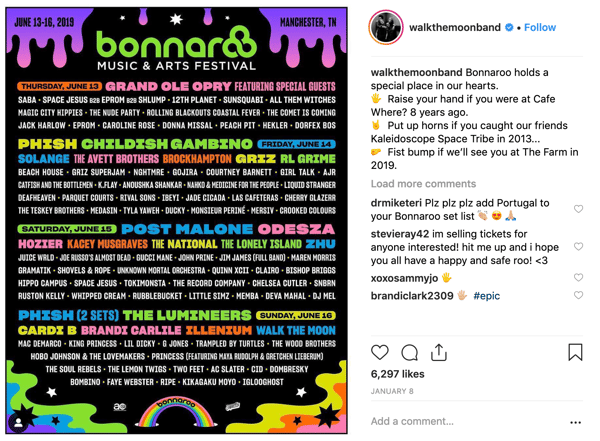 walk the moon bonnaroo social media post