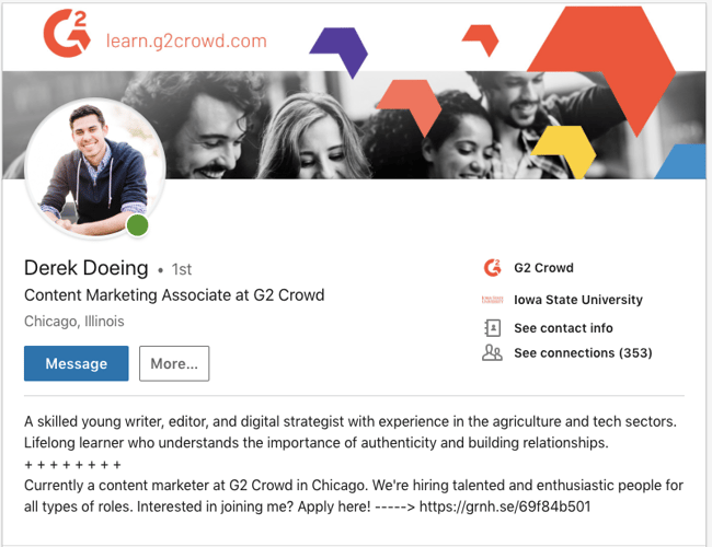 LinkedIn profile summary example