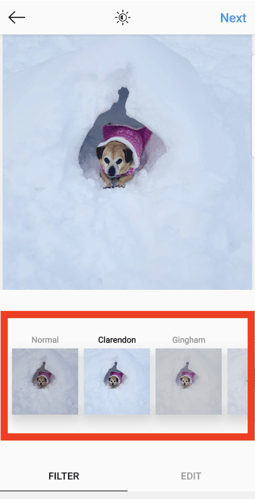 select Instagram filter