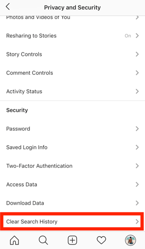 instagram clear search history