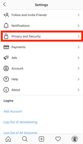 instagram privacy and security settings