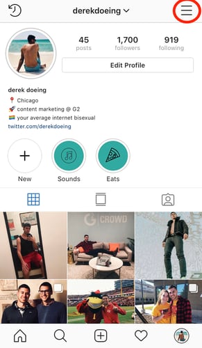 instagram profile options