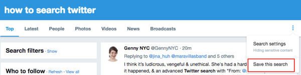 save a twitter search