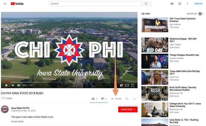 YouTube share button