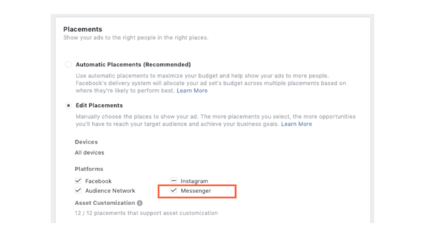 placement of facebook messenger ad