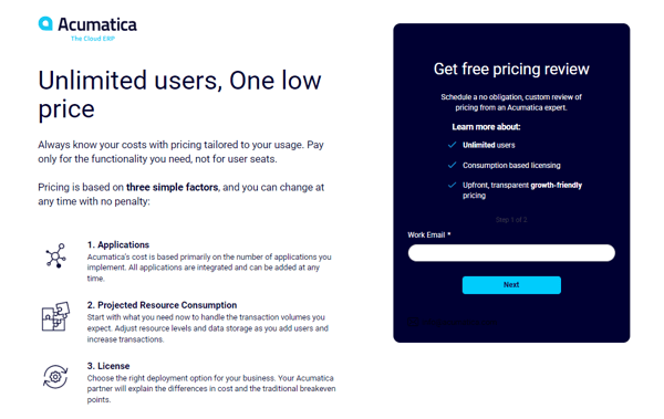 acumatica pricing page