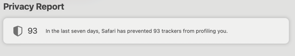 Privacy Report on Safari home page