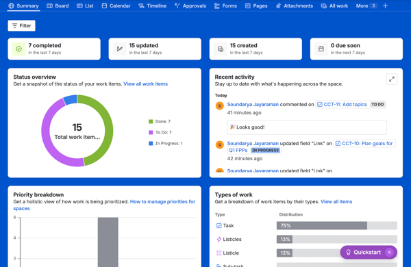 Project summary on Jira
