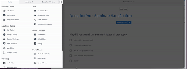 Question types on QuestionPro