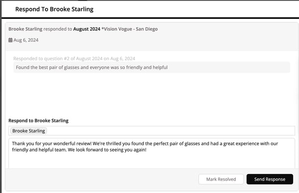 Responding to reviews collected via customer surveys and other platforms on SOCi