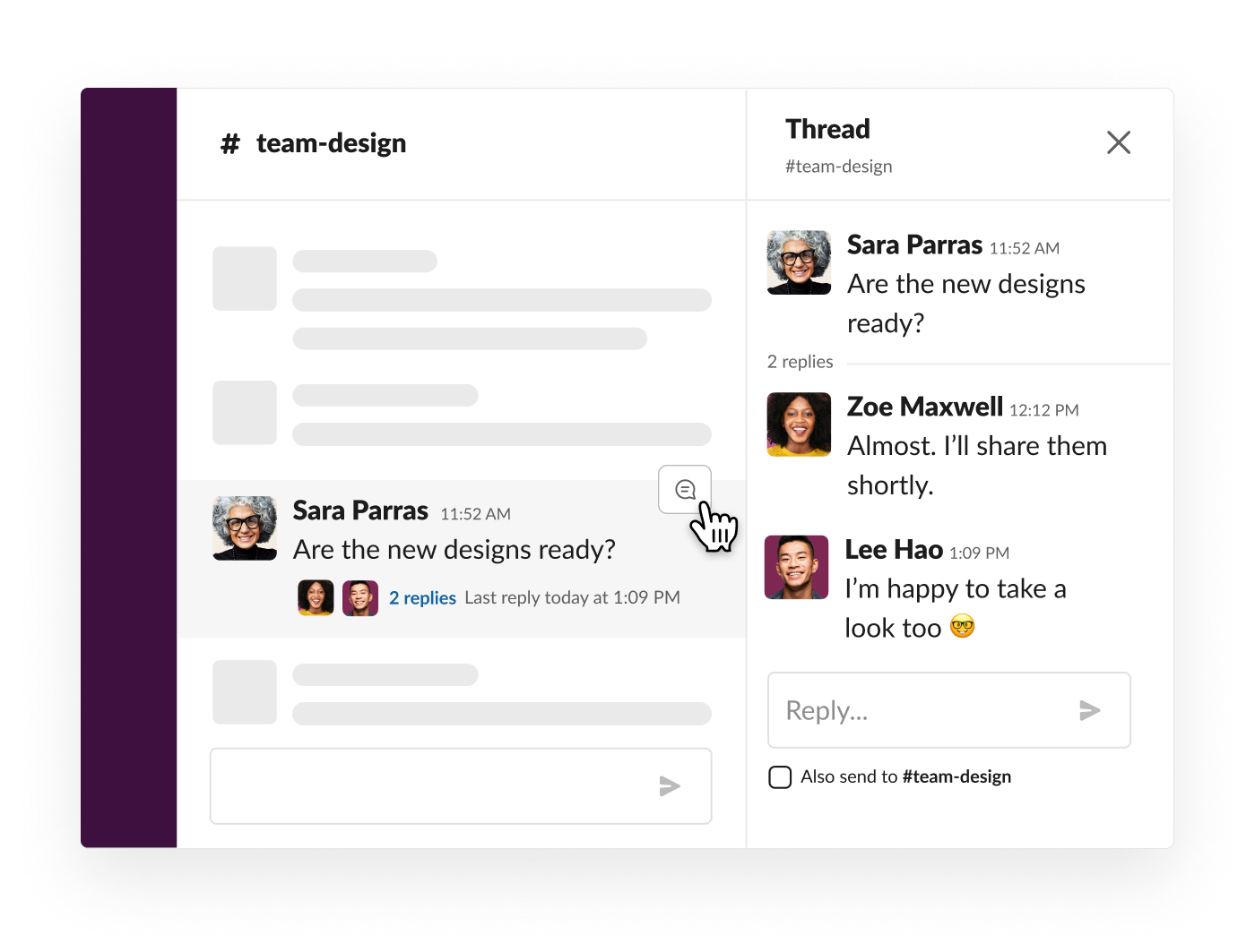 Slack interface showing threaded conversations