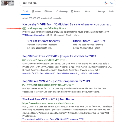Best Free VPN Search Results