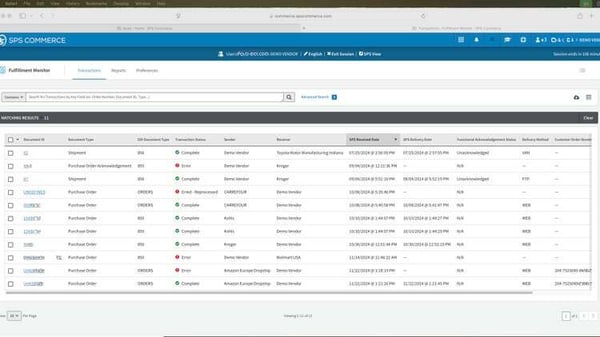 Fulfillment monitor in SPS Commerce Fulfillment EDI