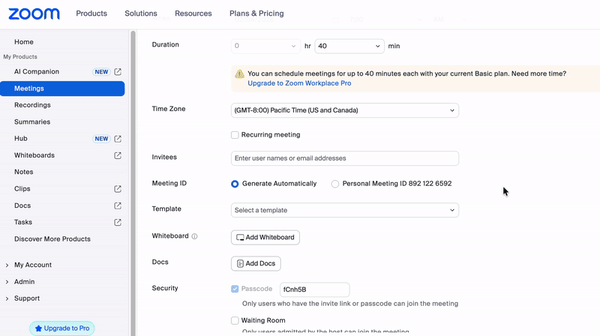 Scheduling calls on Zoom