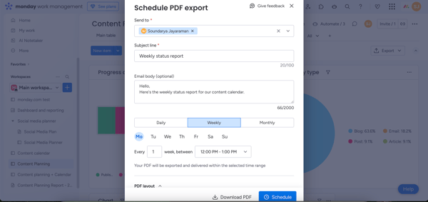 Scheduling report exports on monday.com