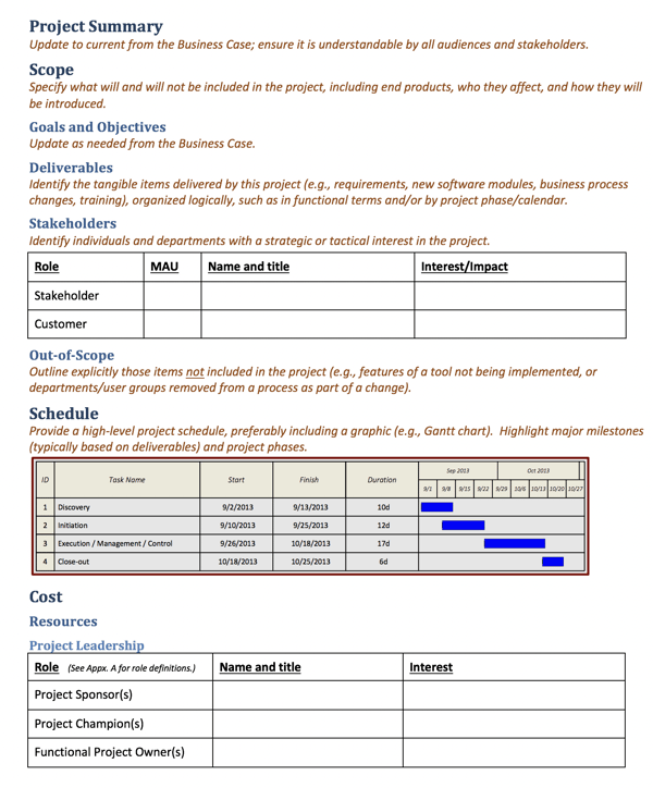 project charter template