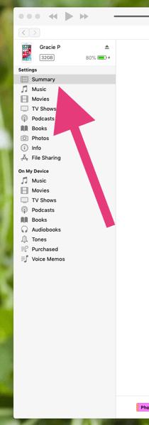 reset iphone itunes summary