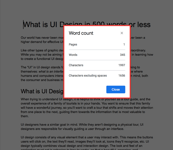 how to check word count on google docs