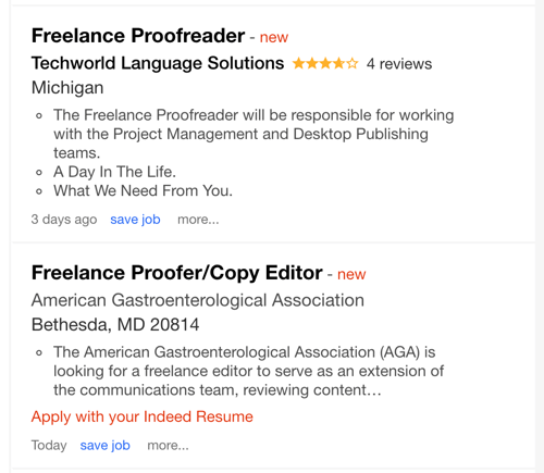 Freelance proofreader job listings