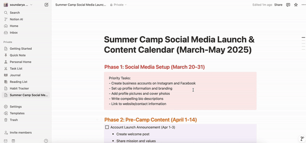 Notion AI to create pages
