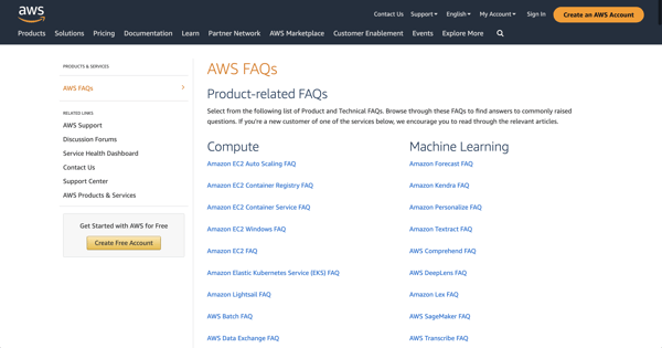 Faq page example: AWS