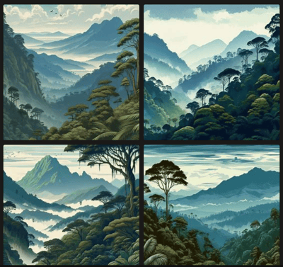 Image IA de style dessin animé de montagnes