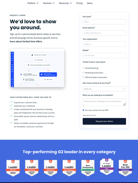ActiveCampaign Landing page examples