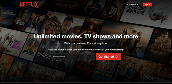 Netflix sales landing page example