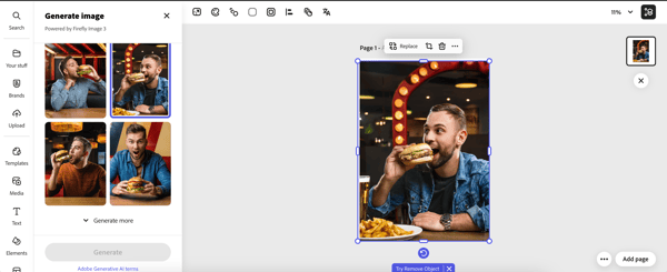 Using AI image generator on Adobe Express