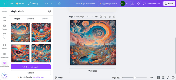 Generating images using Magic Media on Canva