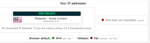 IP leak test of Surfshark