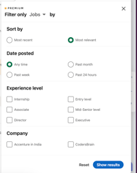 Filters on LinkedIn